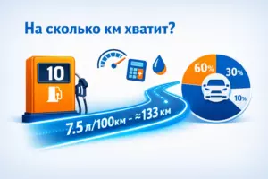 Расчет запаса хода автомобиля при расходе 10 литров на 100 километров